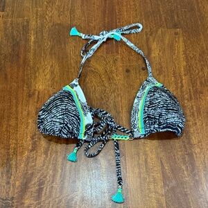 Sexy Victorias Secret Black and White Patterned Bikini Top with Teal Accents